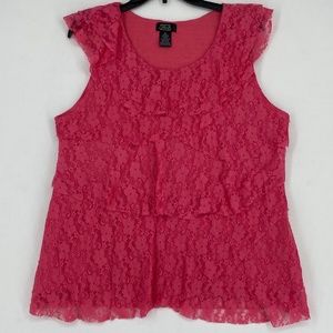 Shannon Ford Sleeveless Top Pink Floral Lace XL
